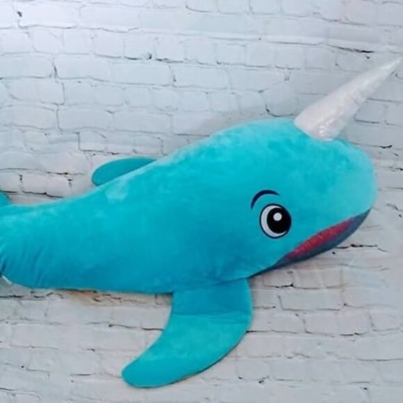 Narwhal Whale 40" Plush Stuffed Animal Toy Narwhale Pre Owned Rainbow Belly - Picture 7 of 7
